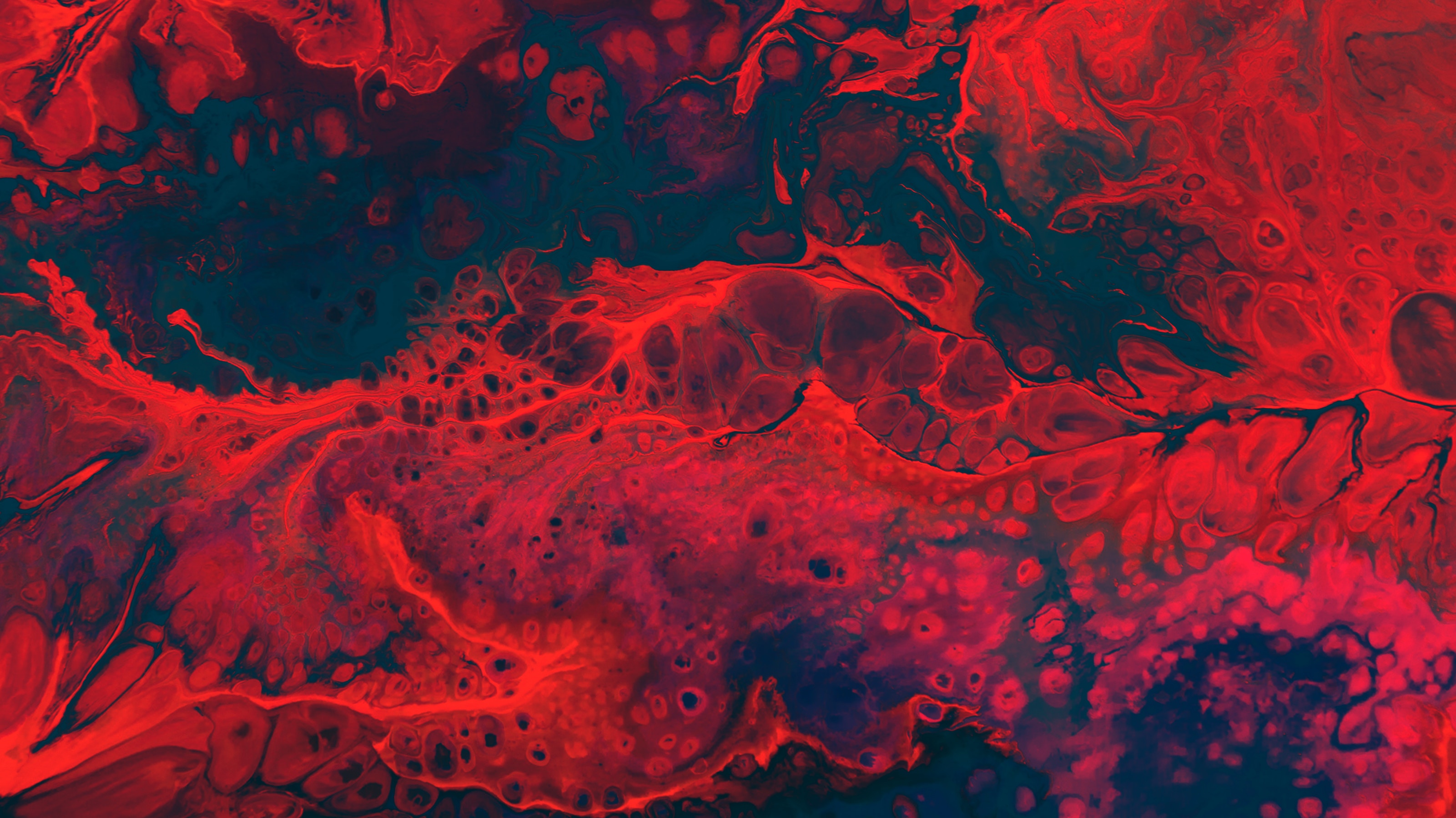 View of red, blood-like liquid patterns