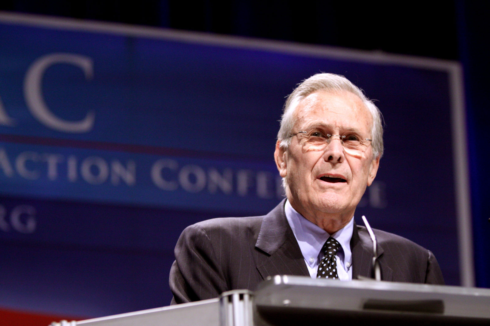 Former United States Secretary of Defense Donald Rumsfeld speaking at CPAC 2011 in Washington, D.C, and receiving the Defender of the Constitution Award.
