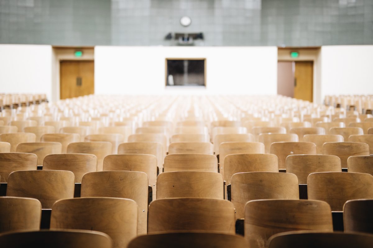 Empty chairs in university lecture hall