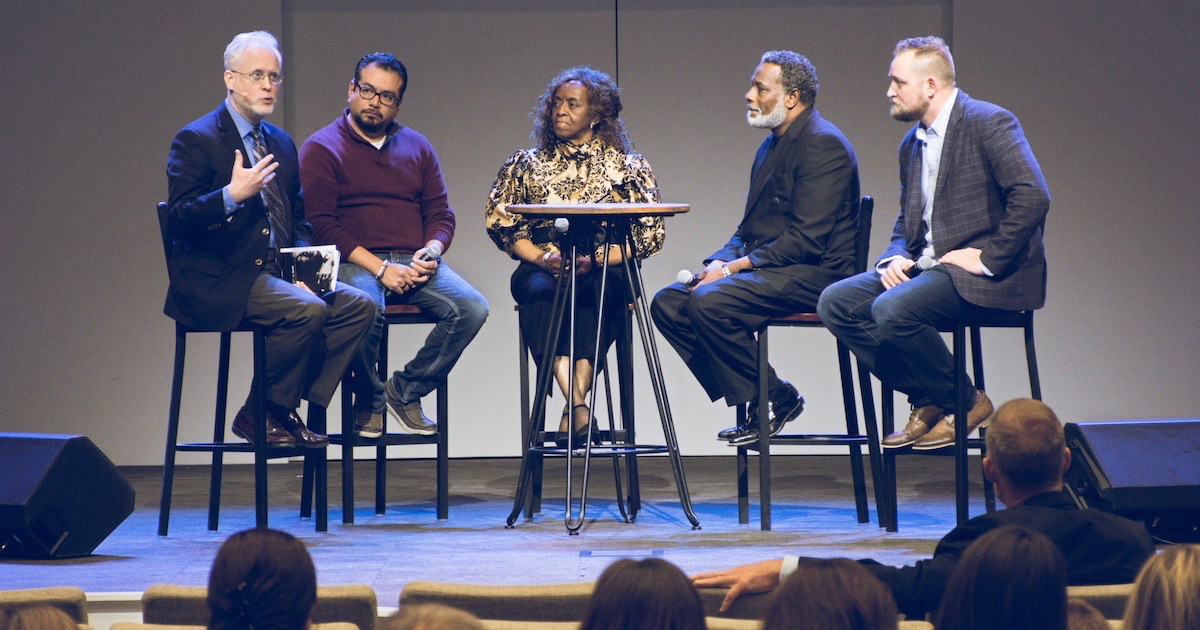 John West participating in post-screening discussion at First Baptist Church, Athens, TX.