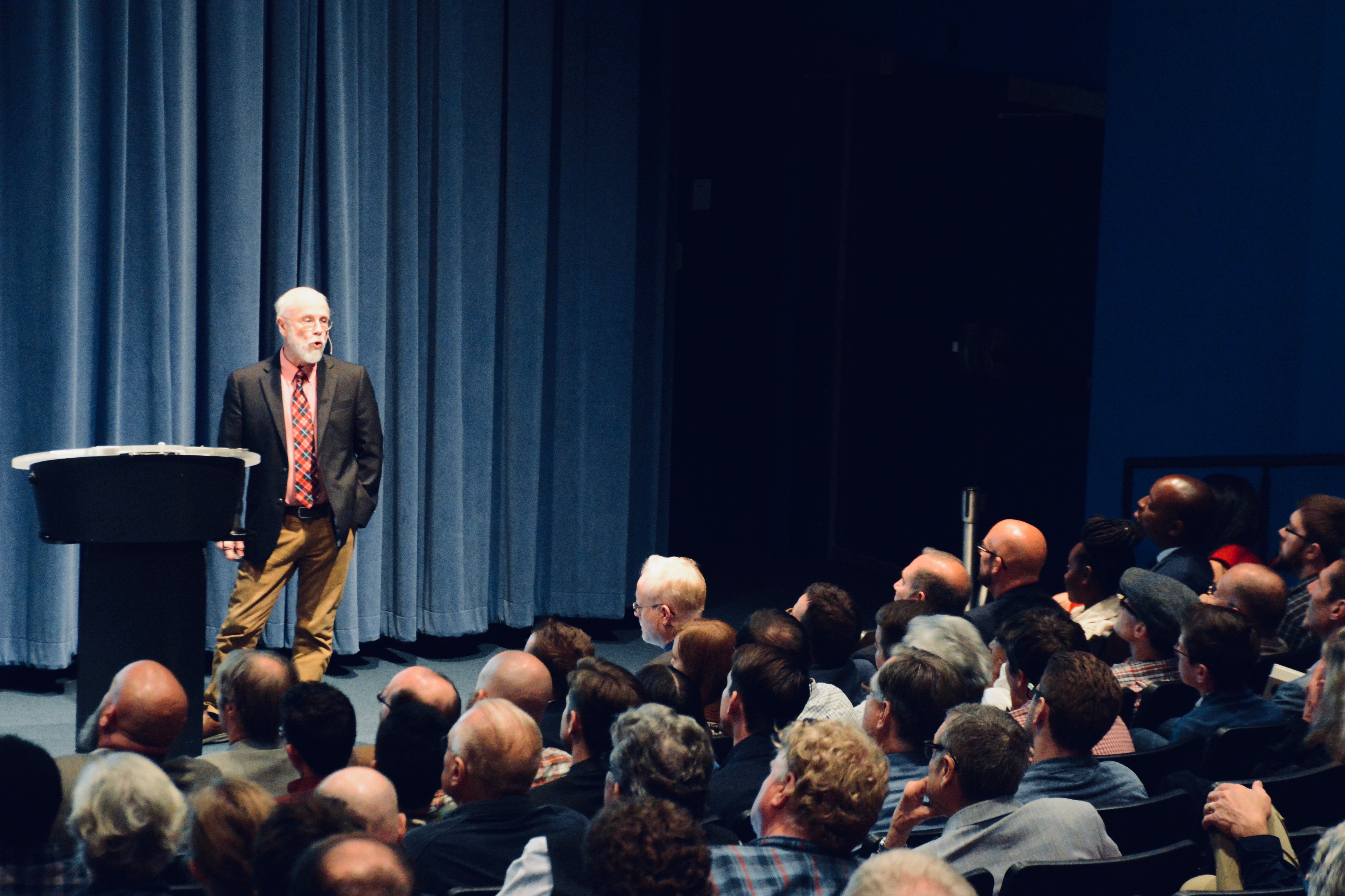 Michael Behe shares the main theses of Darwin Devolves at the Nesholm Family Lecture Hall in McCaw Hall at Seattle Center on July 10, 2019.