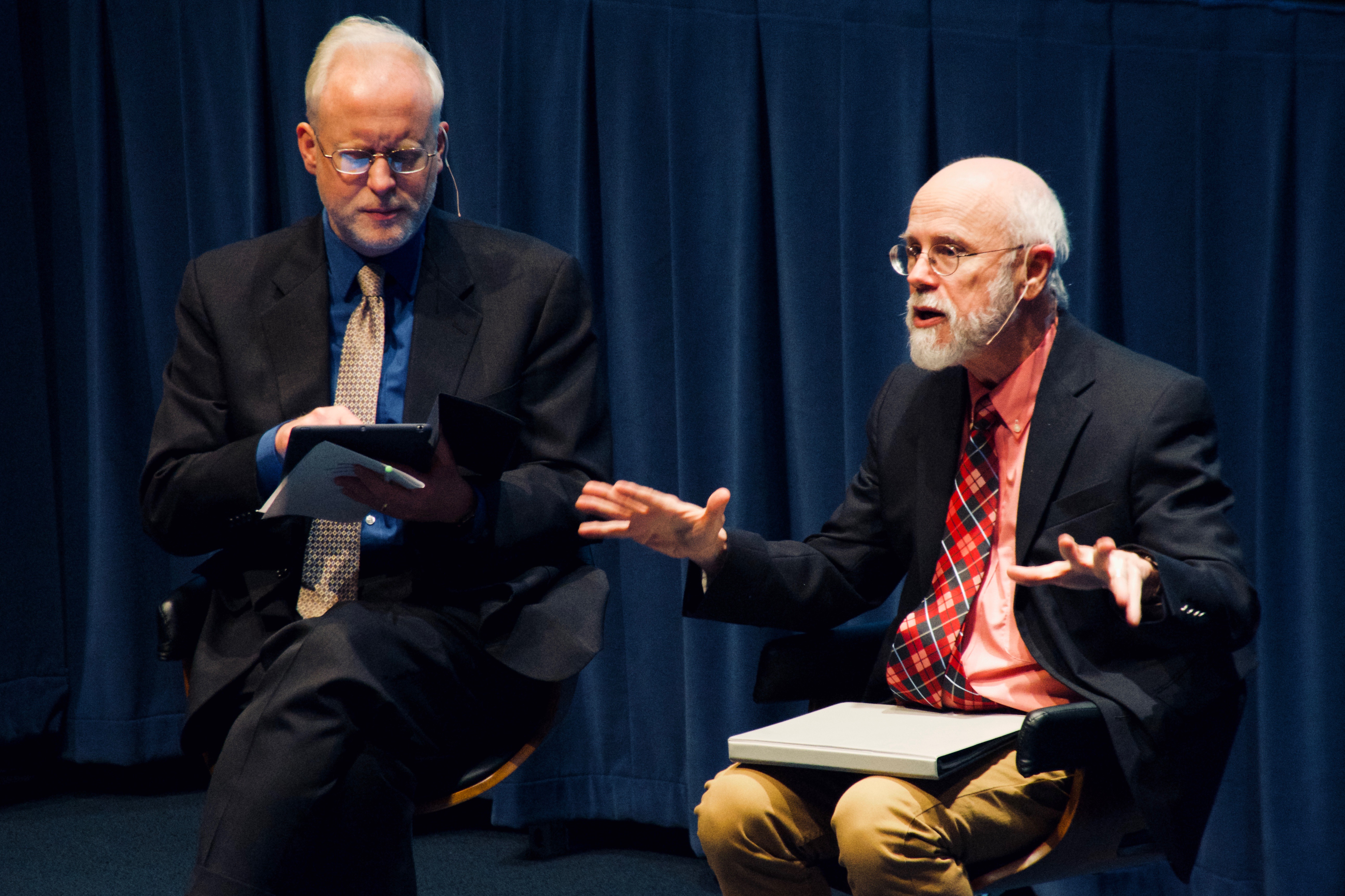 Michael Behe shares the main theses of Darwin Devolves at the Nesholm Family Lecture Hall in McCaw Hall at Seattle Center on July 10, 2019.