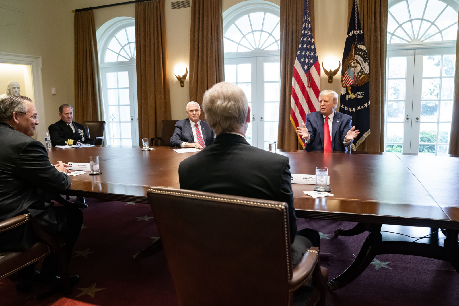 President Donald J. Trump and Vice President Mike Pence participate in a roundtable with CEOs in the Cabinet Room of the White House Monday, March 30, 2020