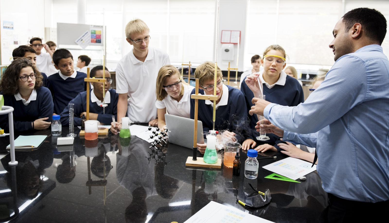 Group of students laboratory lab in science classroom