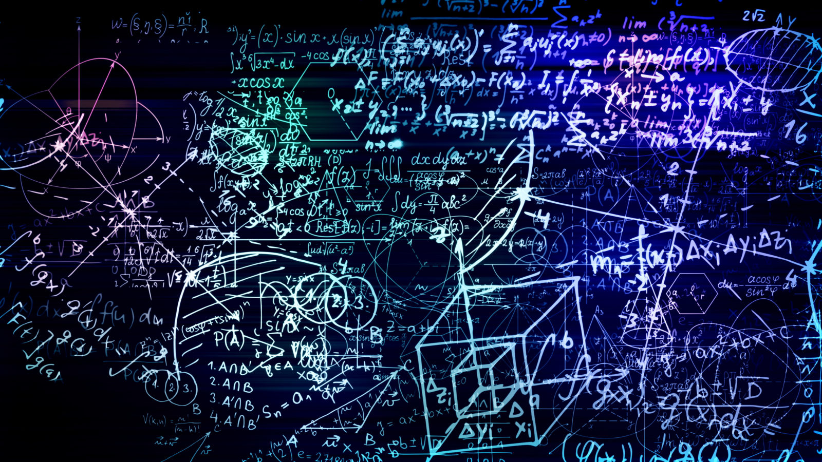 3D rendering of abstract blocks of mathematical formulas located in the virtual space