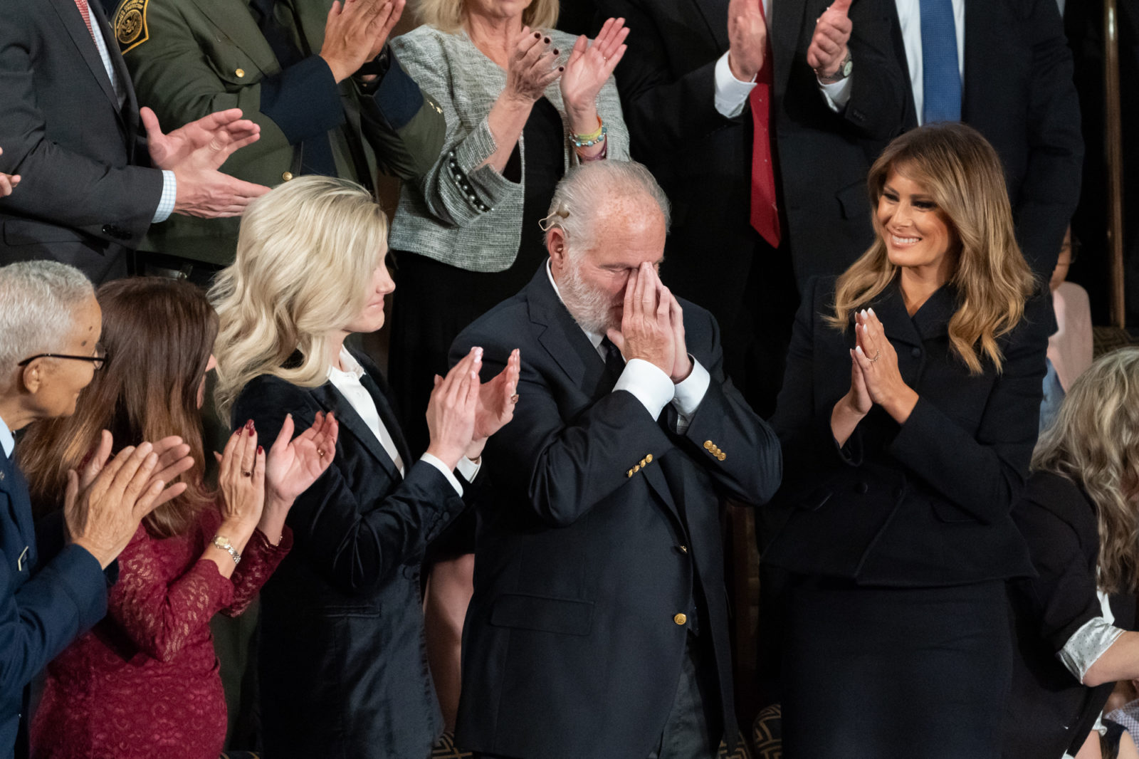 First Lady Melania Trump applauds as gallery guest Rush Limbaugh is recognized by President Donald J. Trump during the State of the Union address Tuesday, Feb. 4, 2020, in the House chamber at the U.S. Capitol in Washington, D.C. Limbaugh received the Presidential Medal of Freedom during the address.