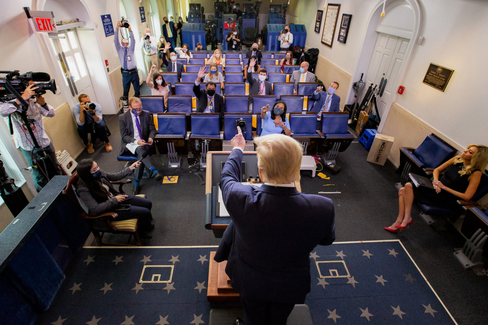 President Donald J. Trump delivers remarks and answers questions from members of the press during a COVID-19 Coronavirus update, Tuesday, July 21, 2020, in the James S. Brady White House Press Briefing Room. (Official White House Photo by Shealah Craighead)