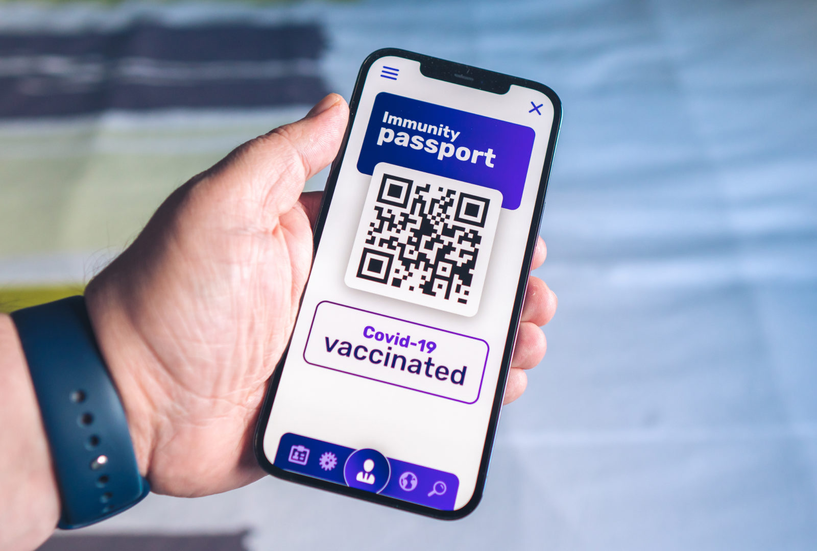 Vaccination passport on a mobile phone allowing movement and travel - Vaccination against the coronavirus Covid 19 - Imunity passport - Health passport