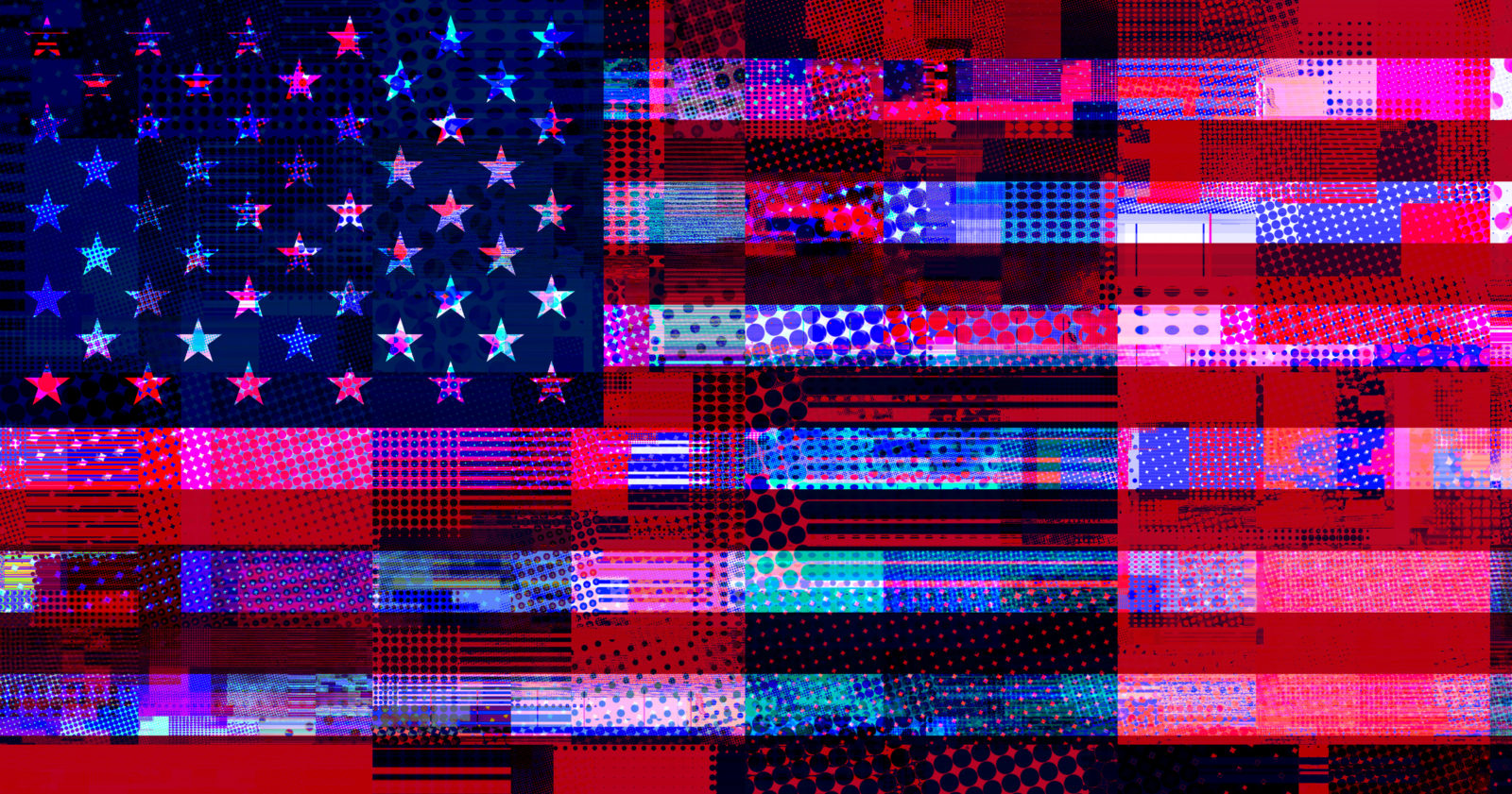 American flag with screen glitch effect.