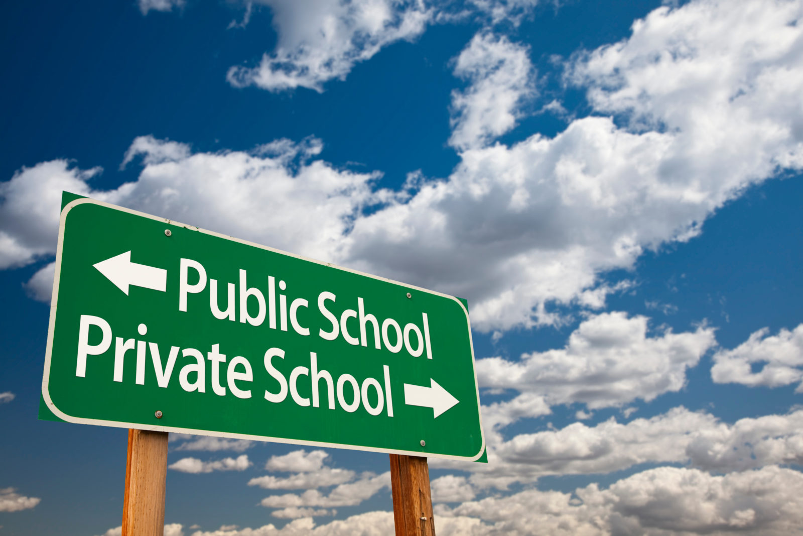 Public or Private School Green Road Sign Over Sky