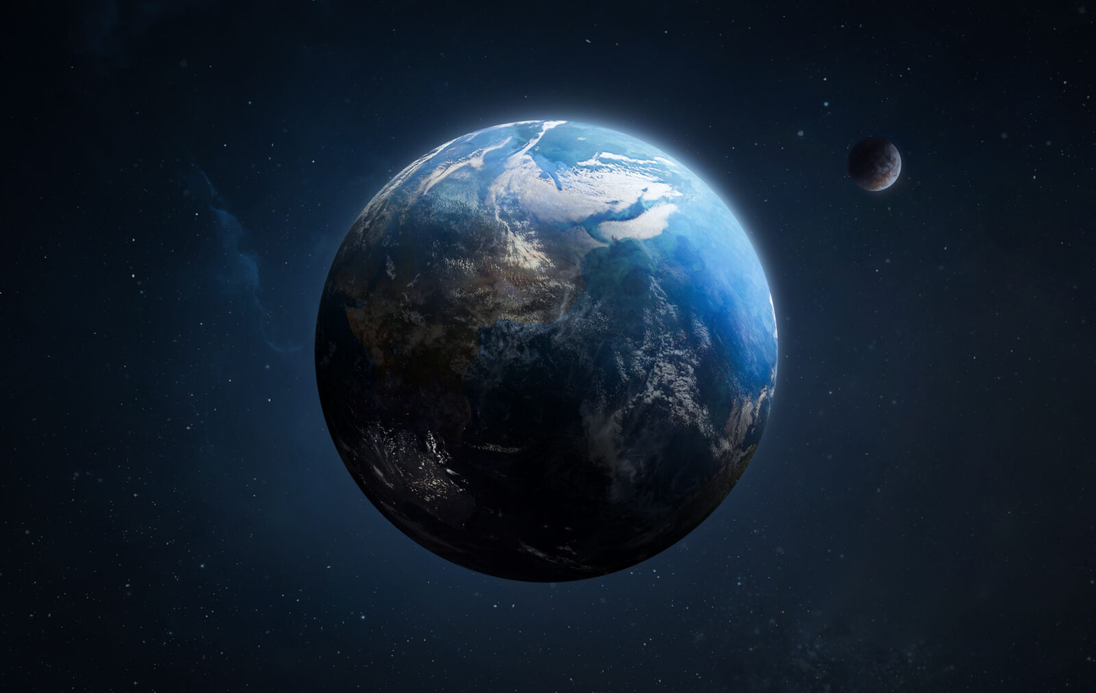 Earth planet in dark outer space on background. High resolution sci-fi wallpaper. Elements of this image furnished by NASA