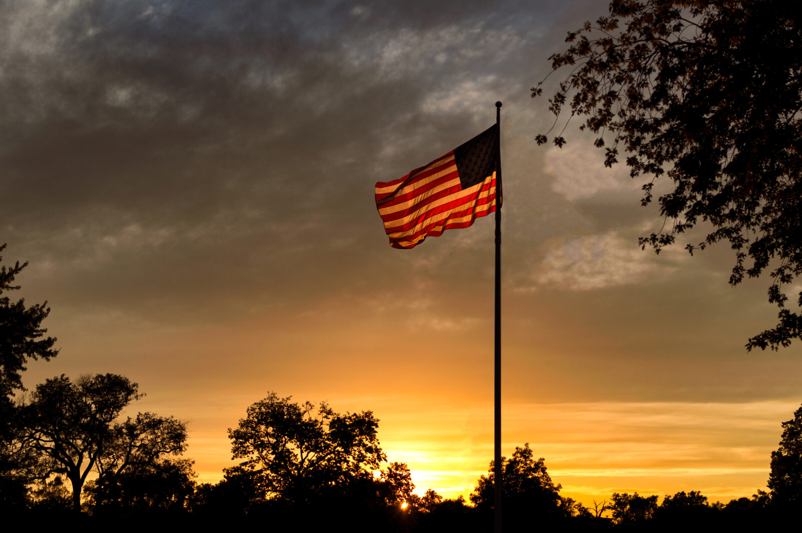 American Flag At Sunset