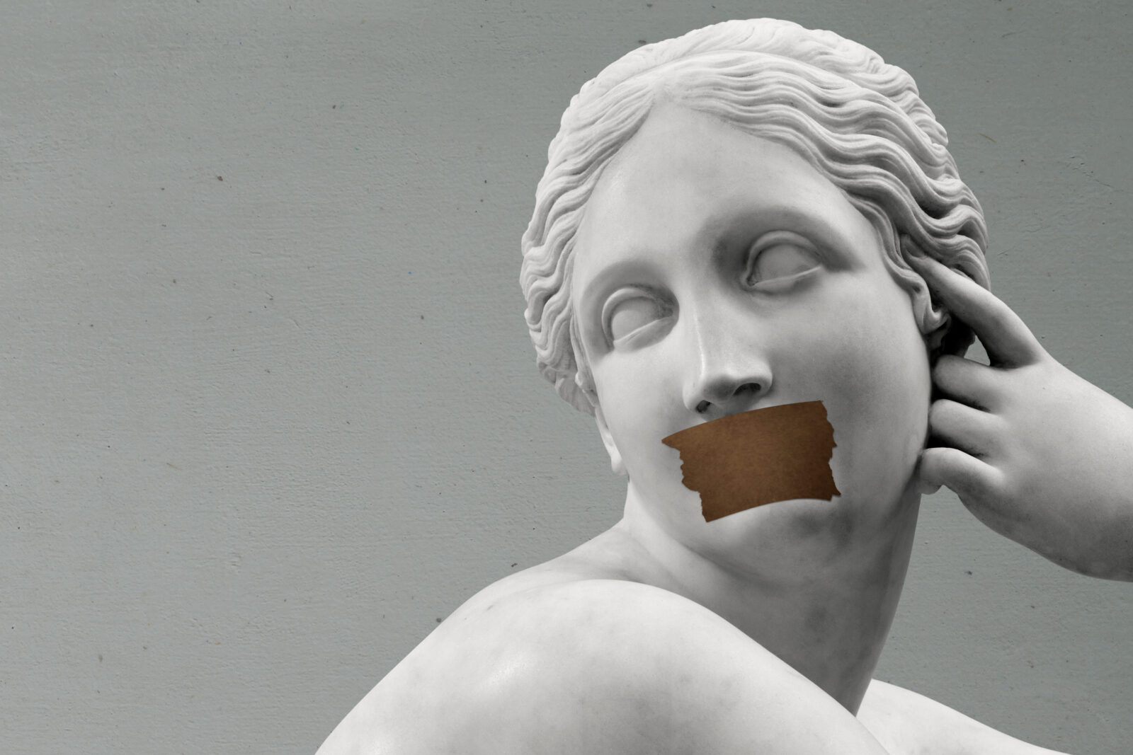 Ancient Greek marble sculpture taped lips aesthetic background