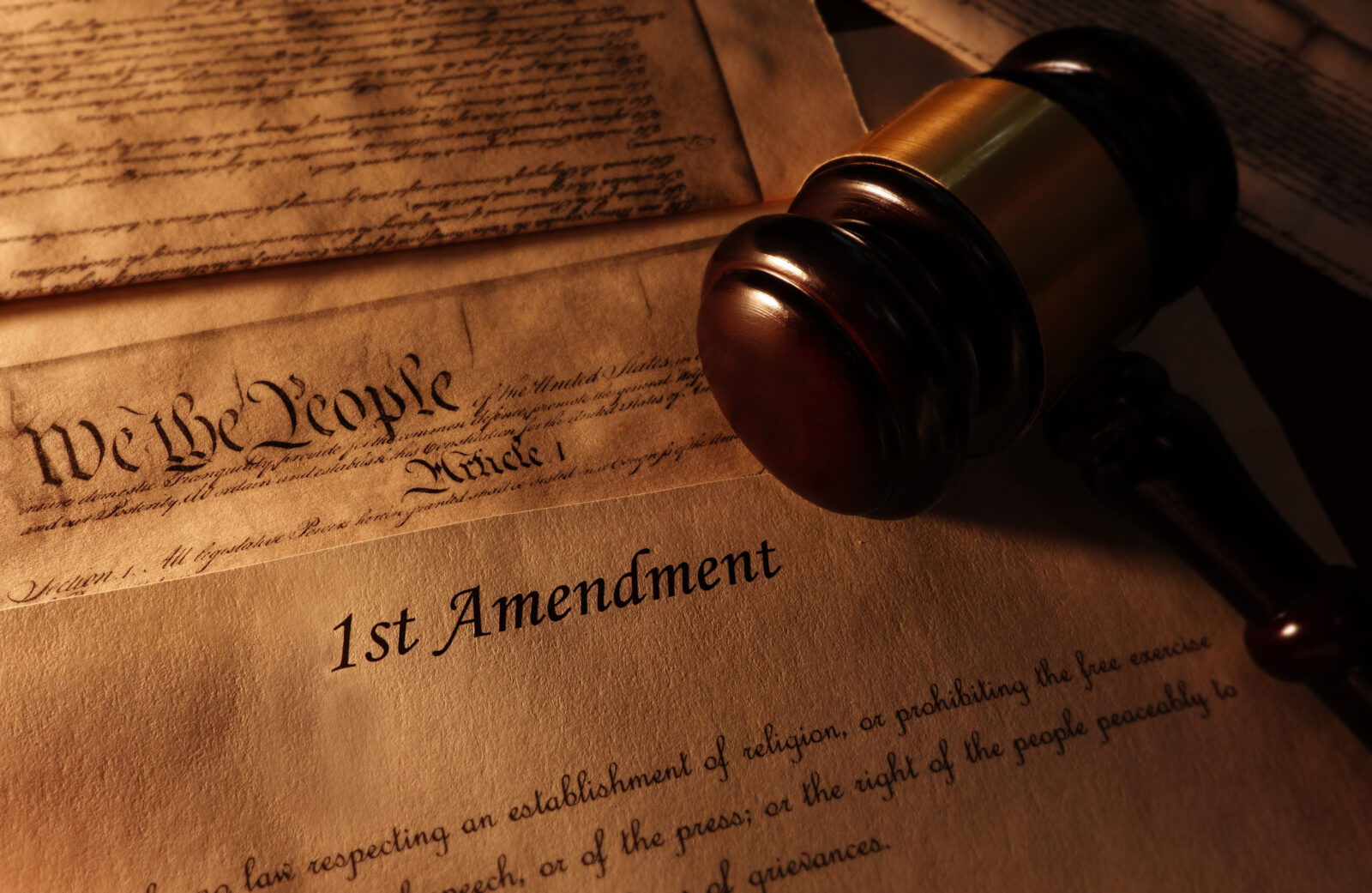 First Amendment text and gavel