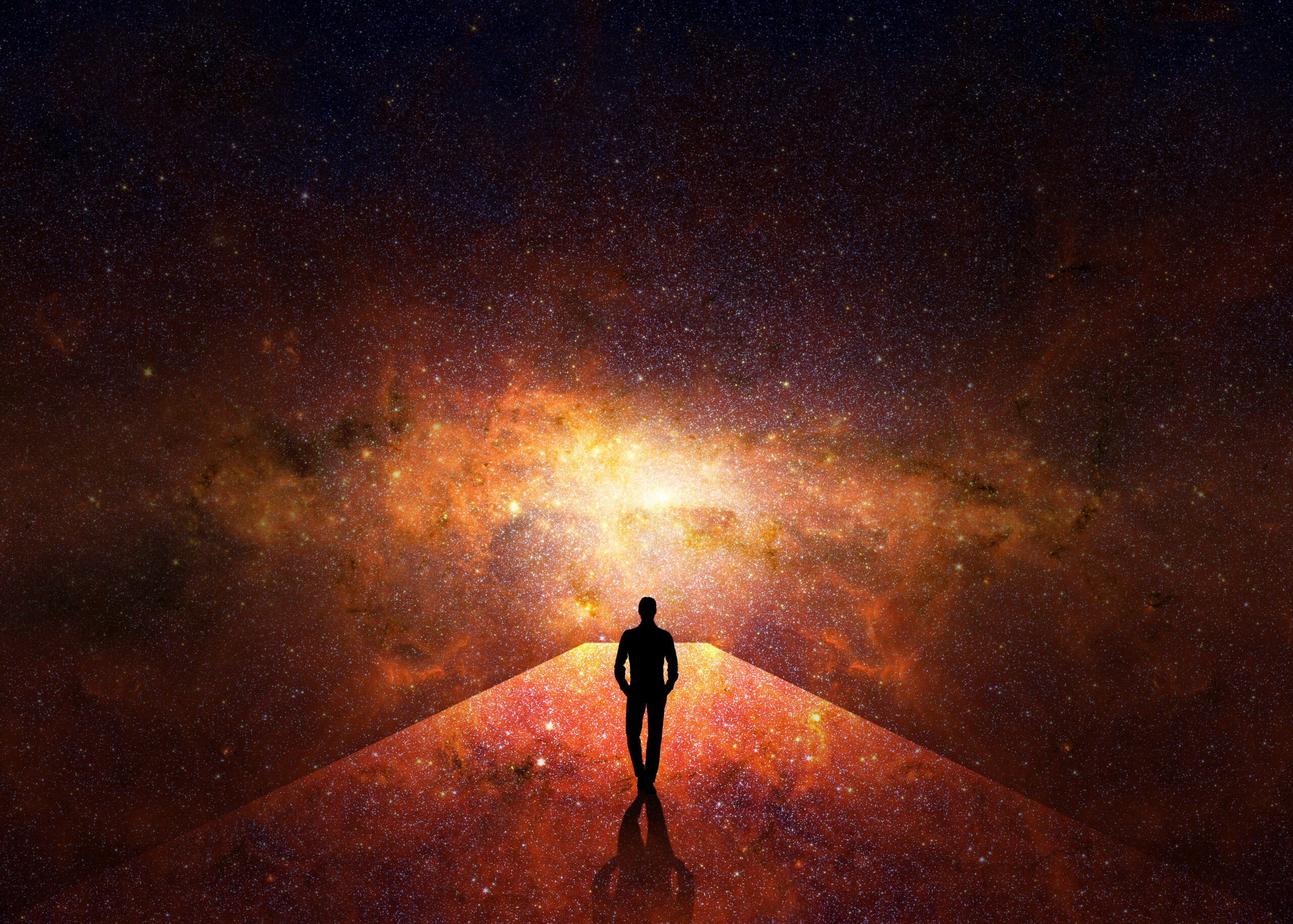 Man walking through the universe