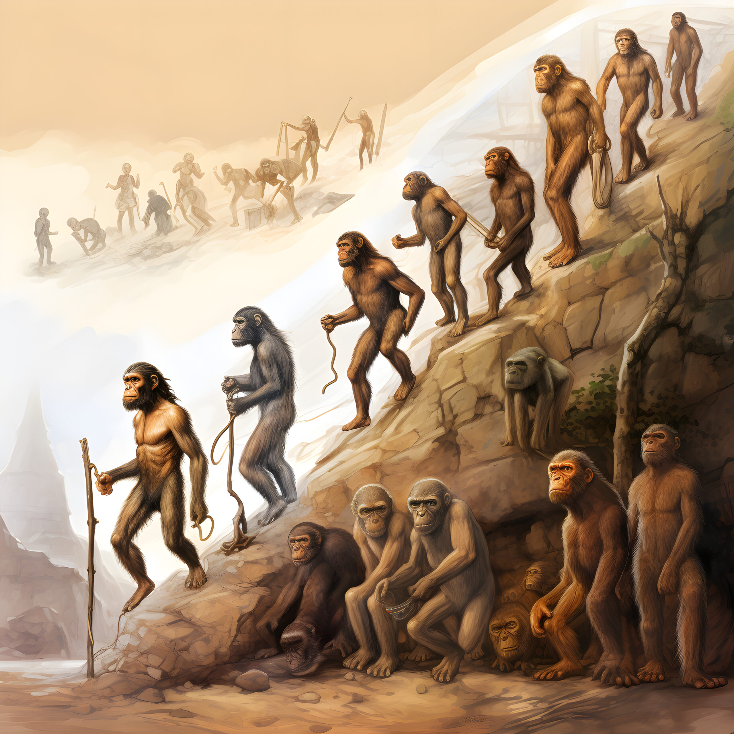 The theory of human evolution illustrated, development of Homo sapiens