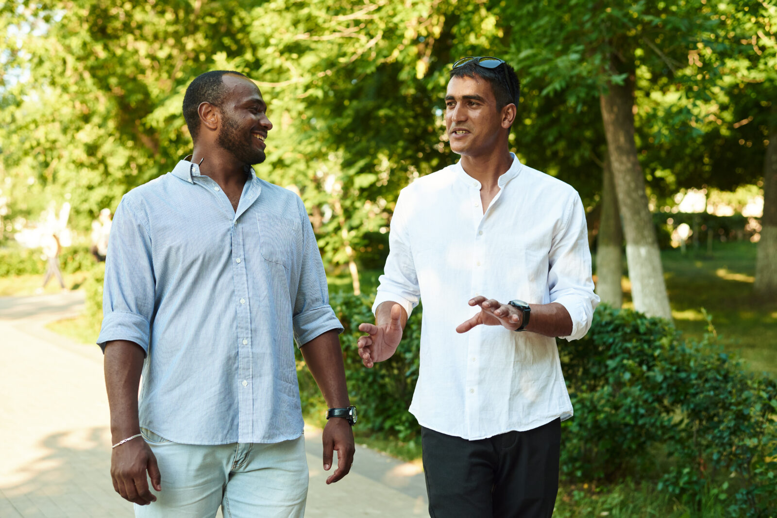 Two black men are speaking. Friendship between black man