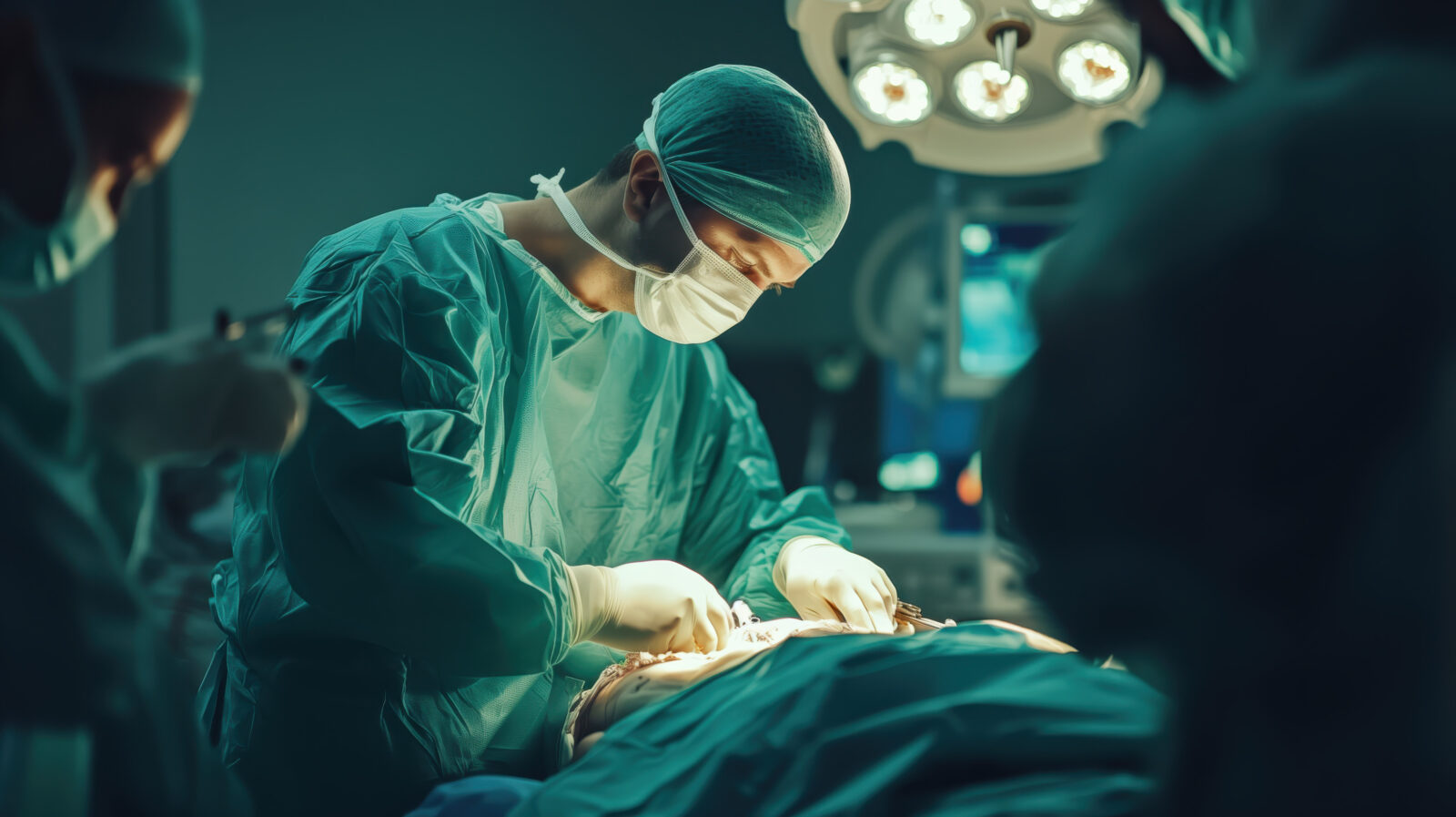 Surgeon performs operation in hospital with precision