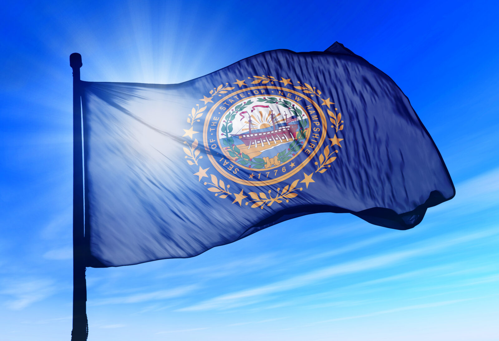 New Hampshire (USA) flag waving on the wind