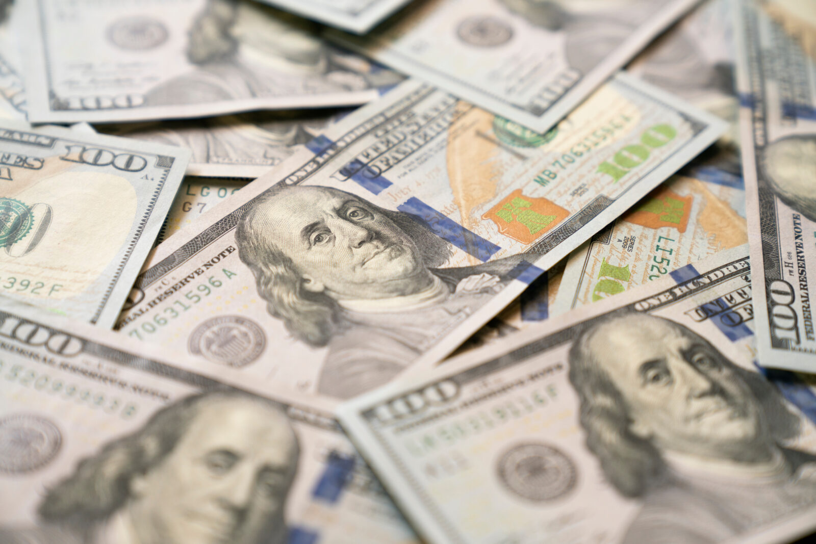 close up US one hundred dollars bills money, business and finance concept