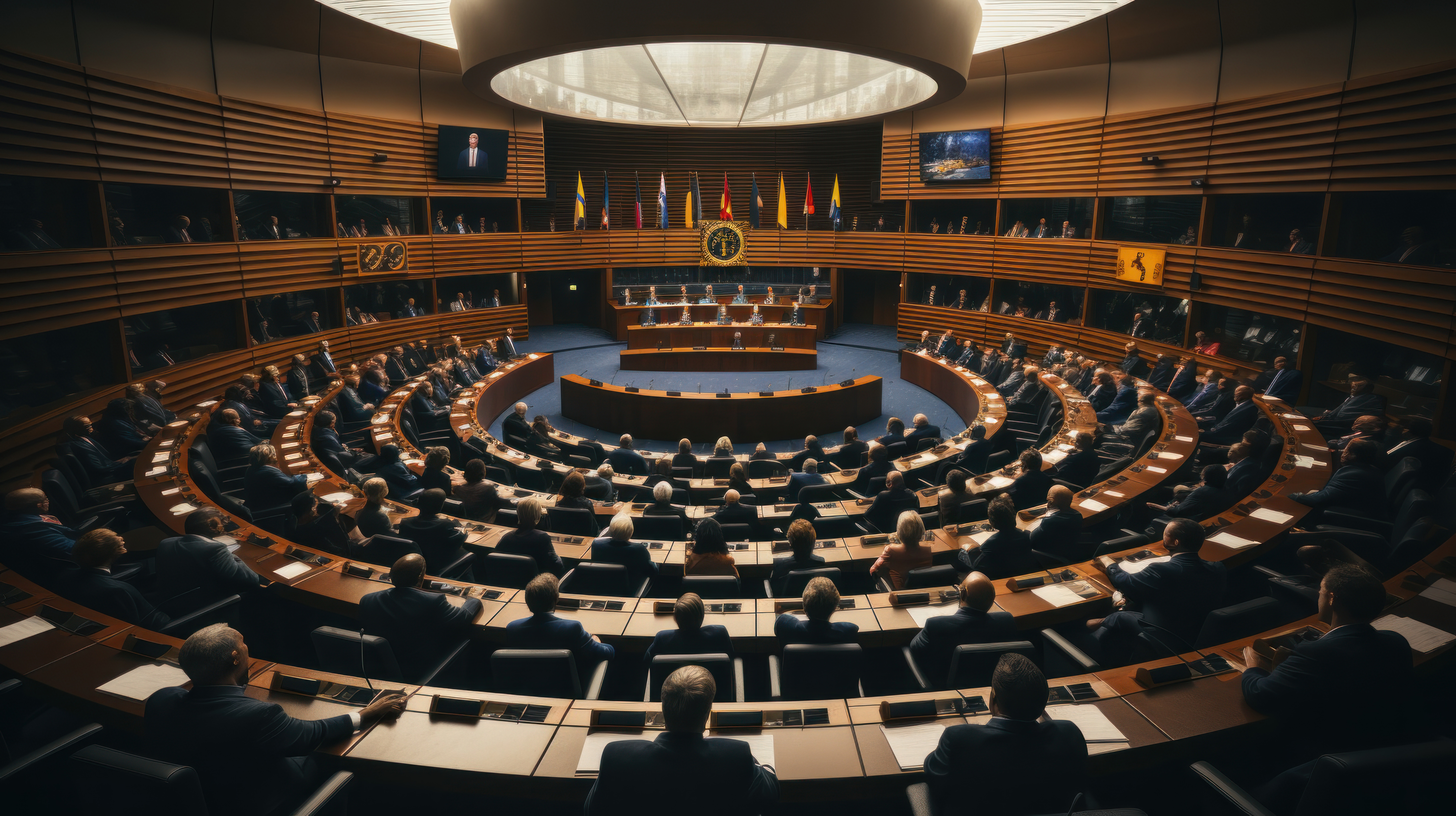 Politician audience at the conference hall. Generative AI.