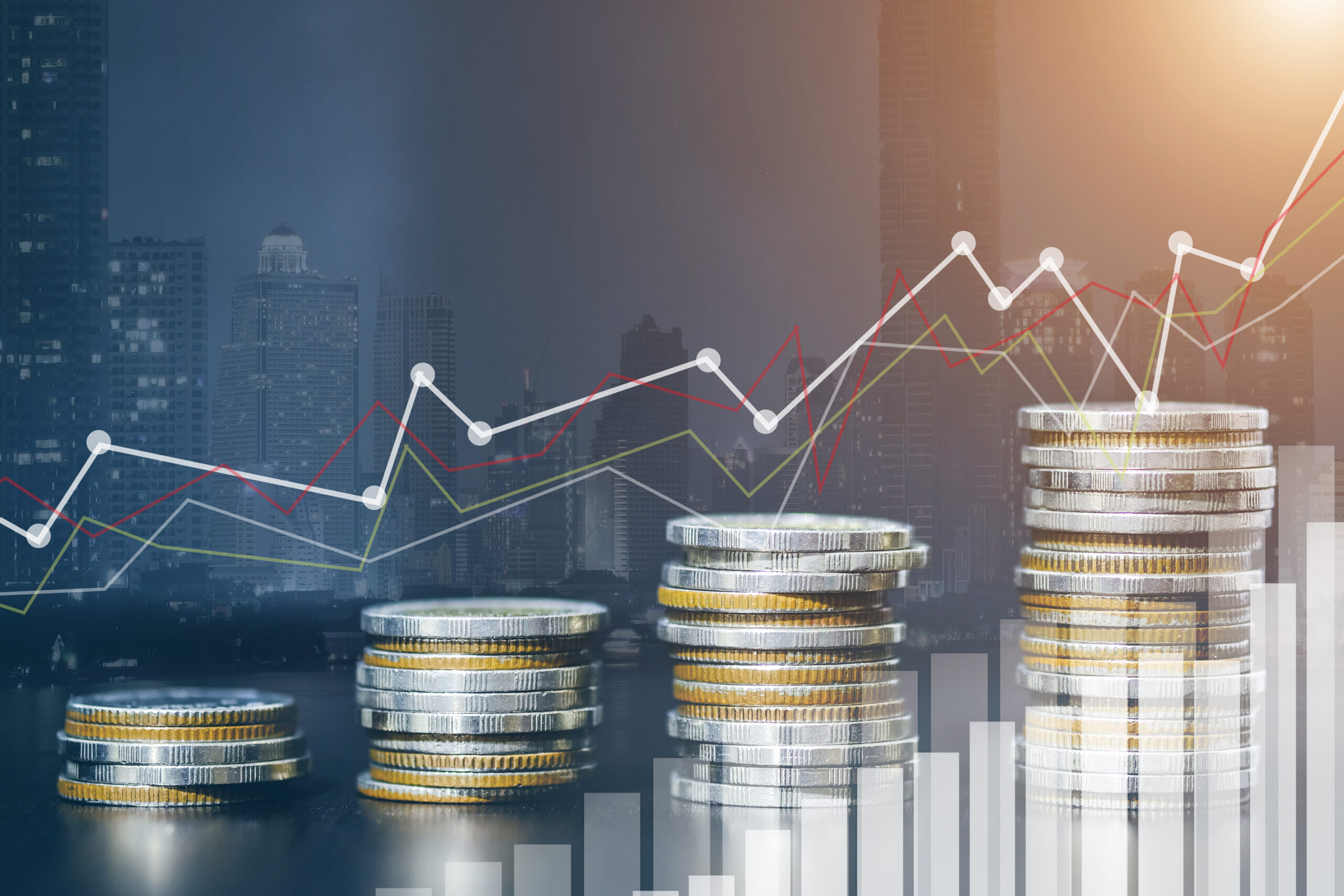 Stock market or forex trading graph and candlestick chart suitable for financial investment concept. Forex trading candlestick chart economic , ECN Digital economy.