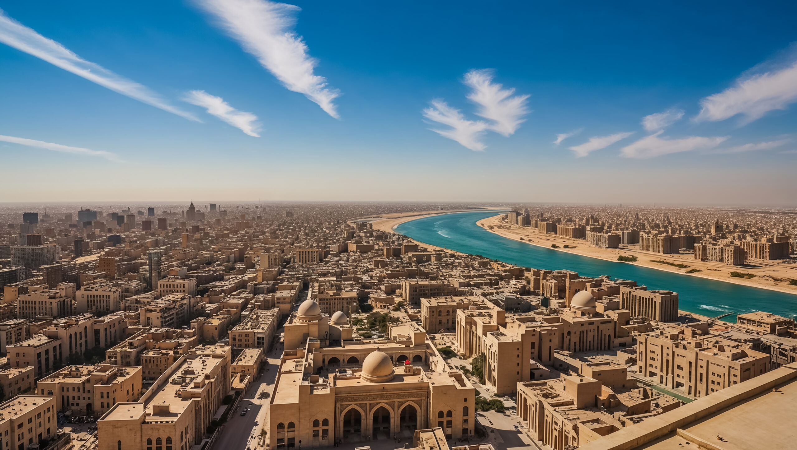 stunning panorama of Baghdad capital of Iraq, sunny day