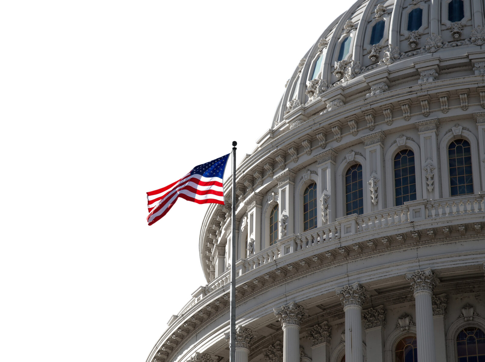 The US Capitol building dome in Washington DC isolated.