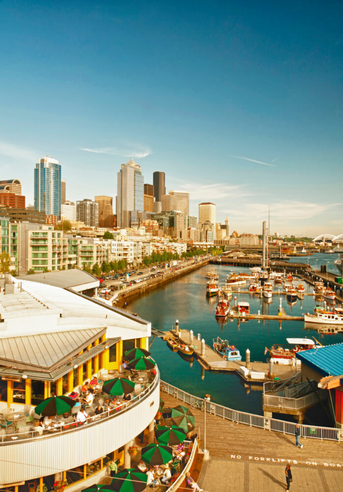USA, Washington, Seattle. The Sail-in parade of the Bell Street Pier Classic Rendezvous.