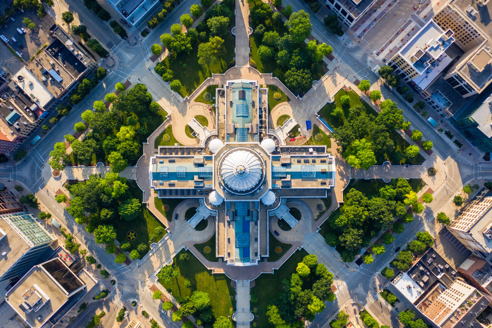 Top down view of Capitol Building and park in Madison Wisconsin