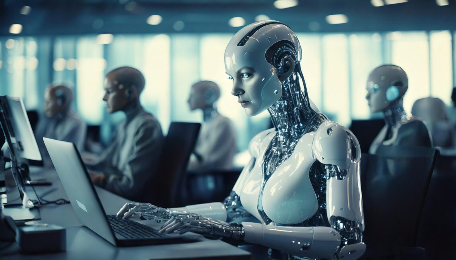 generative AI. Modern robots take over human jobs in the office