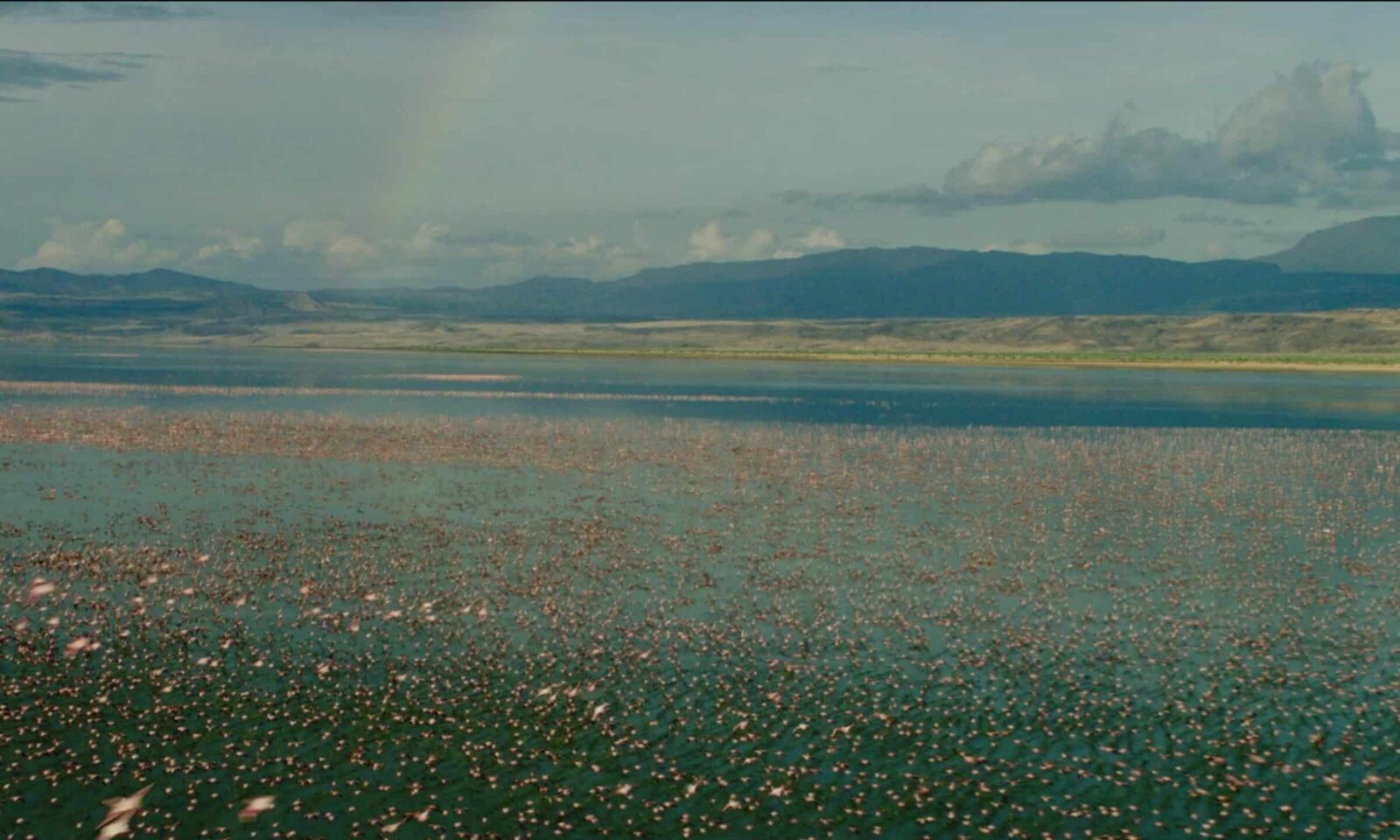 A beautiful lake with mountains in the background.