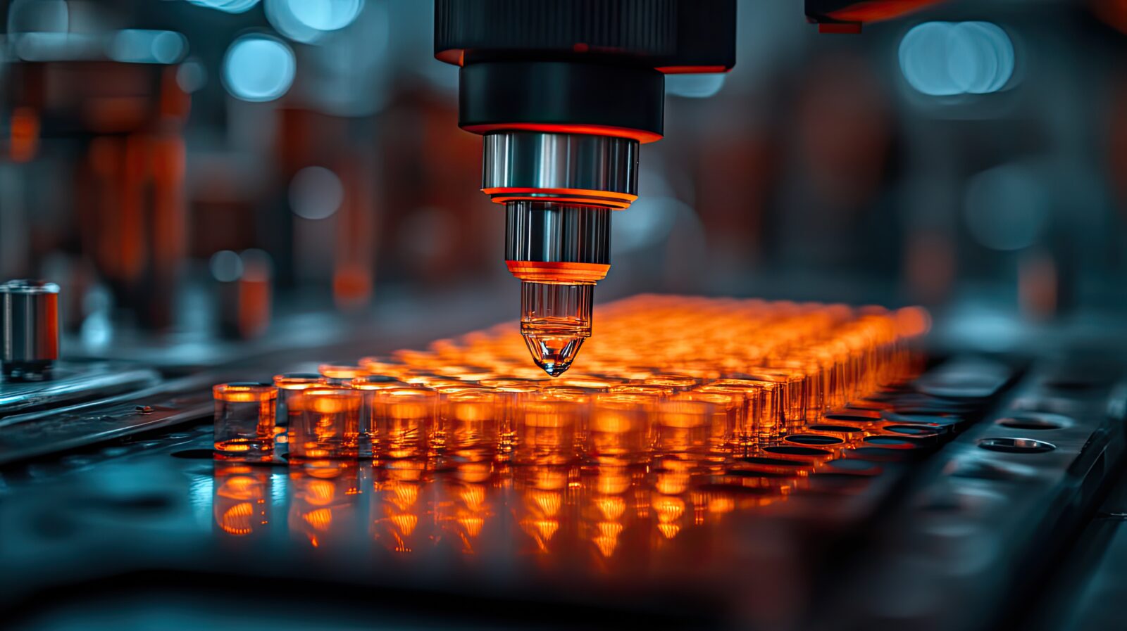 close up of laboratory robotic arm working on microplate symbolizing precision in crispr gene editing technology