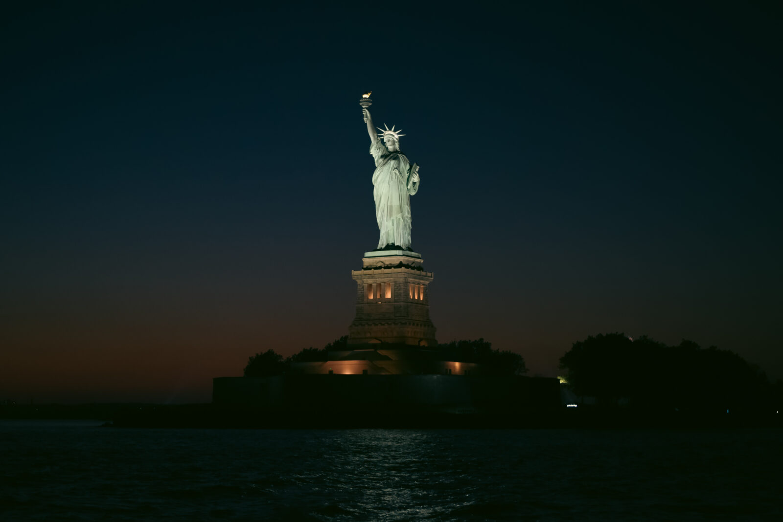 The Statue of Liberty at night