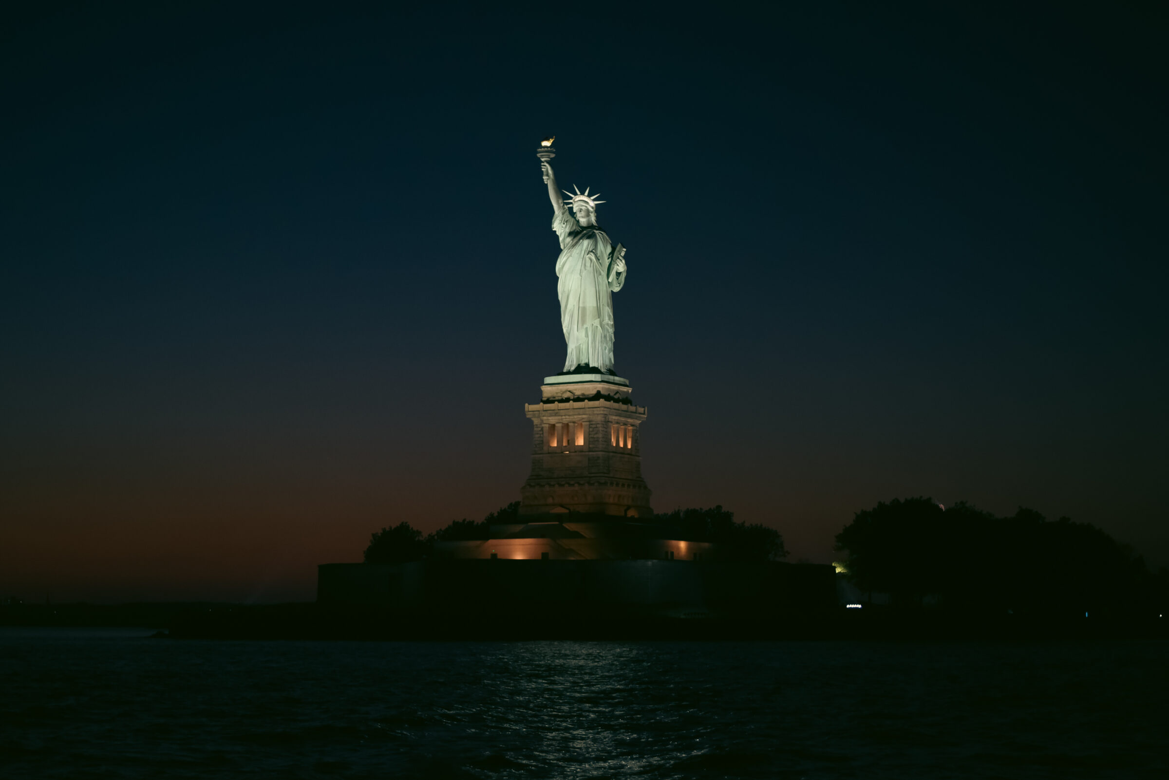 The Statue of Liberty at night