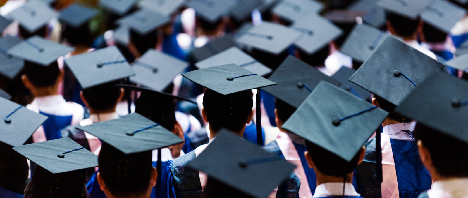 Large group of graduation caps during commencement