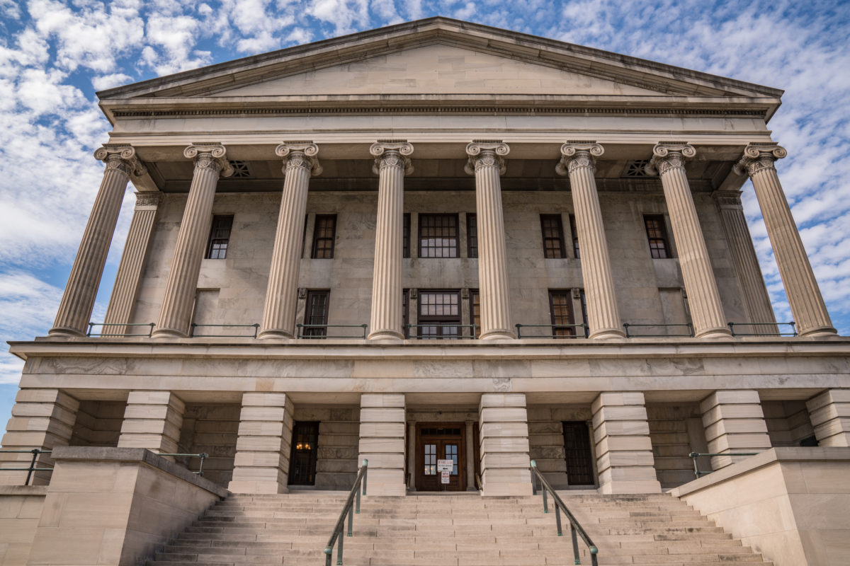 Facade of Tennessee State Capital Building in Nashville, Tennessee