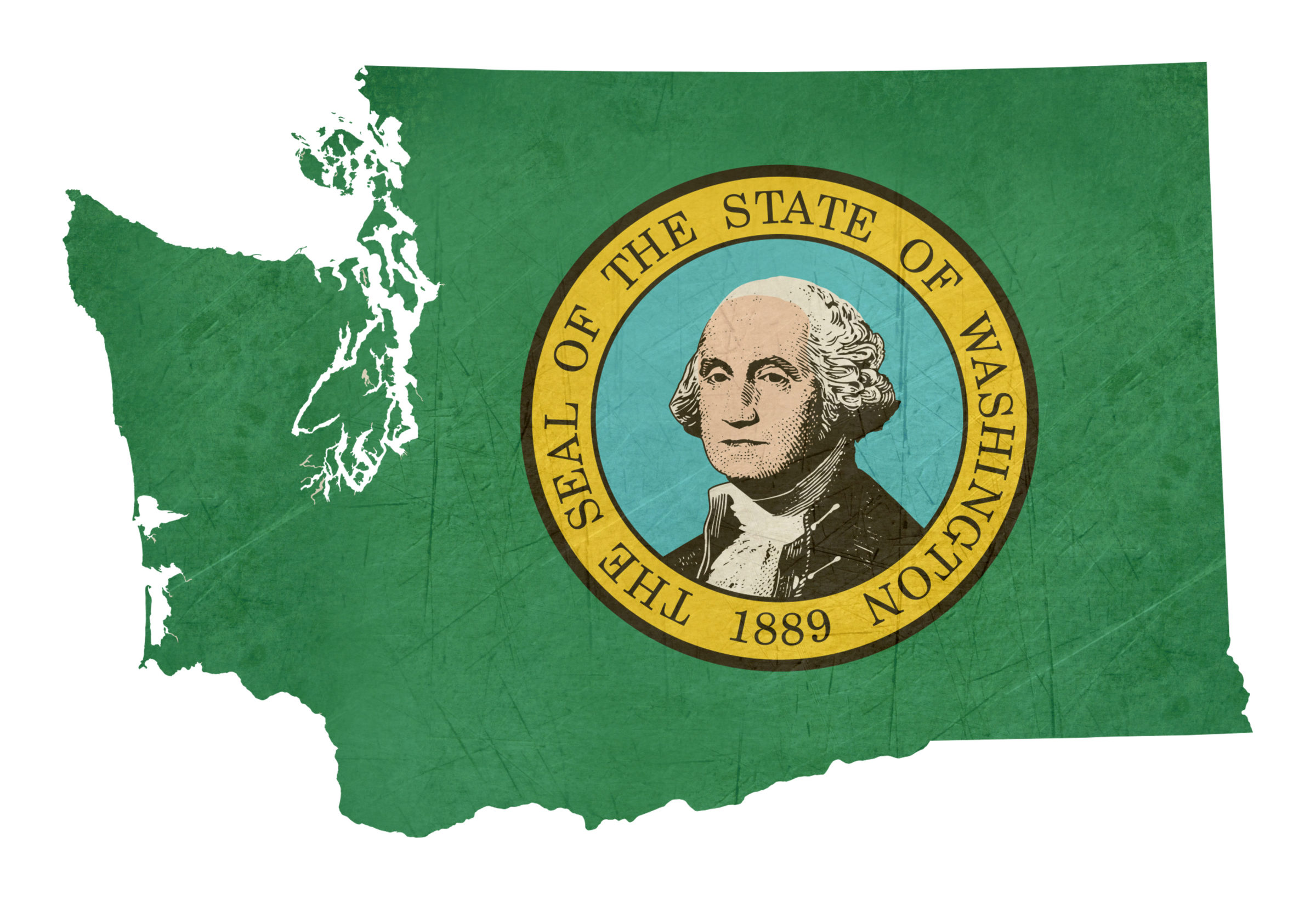 Grunge state of Washington flag map isolated on a white background, U.S.A.