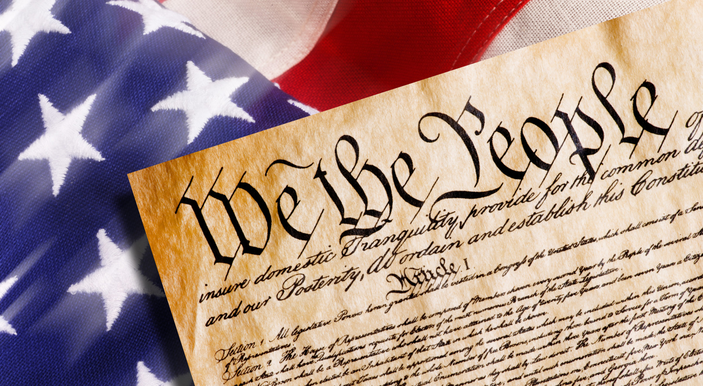 Constitution of America, We the People withAmerican flag.