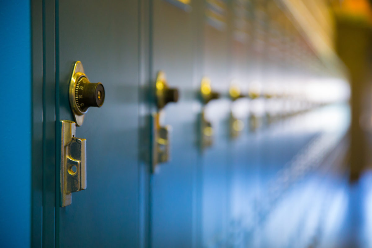 Row of blue school lockers