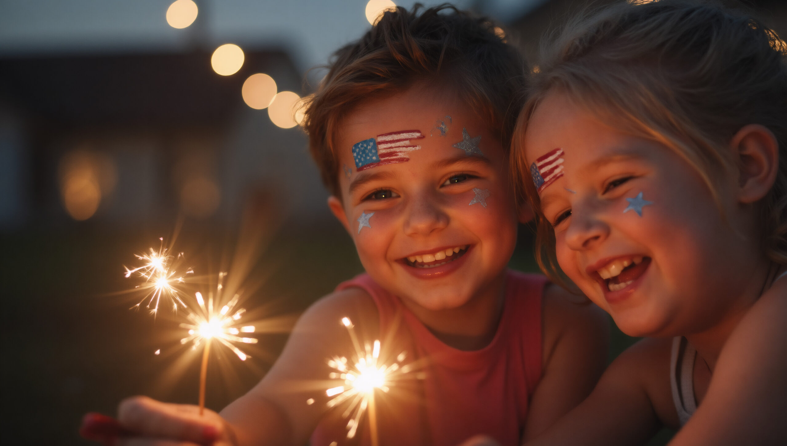 Happy children celebrating Independence Day with sparklers
