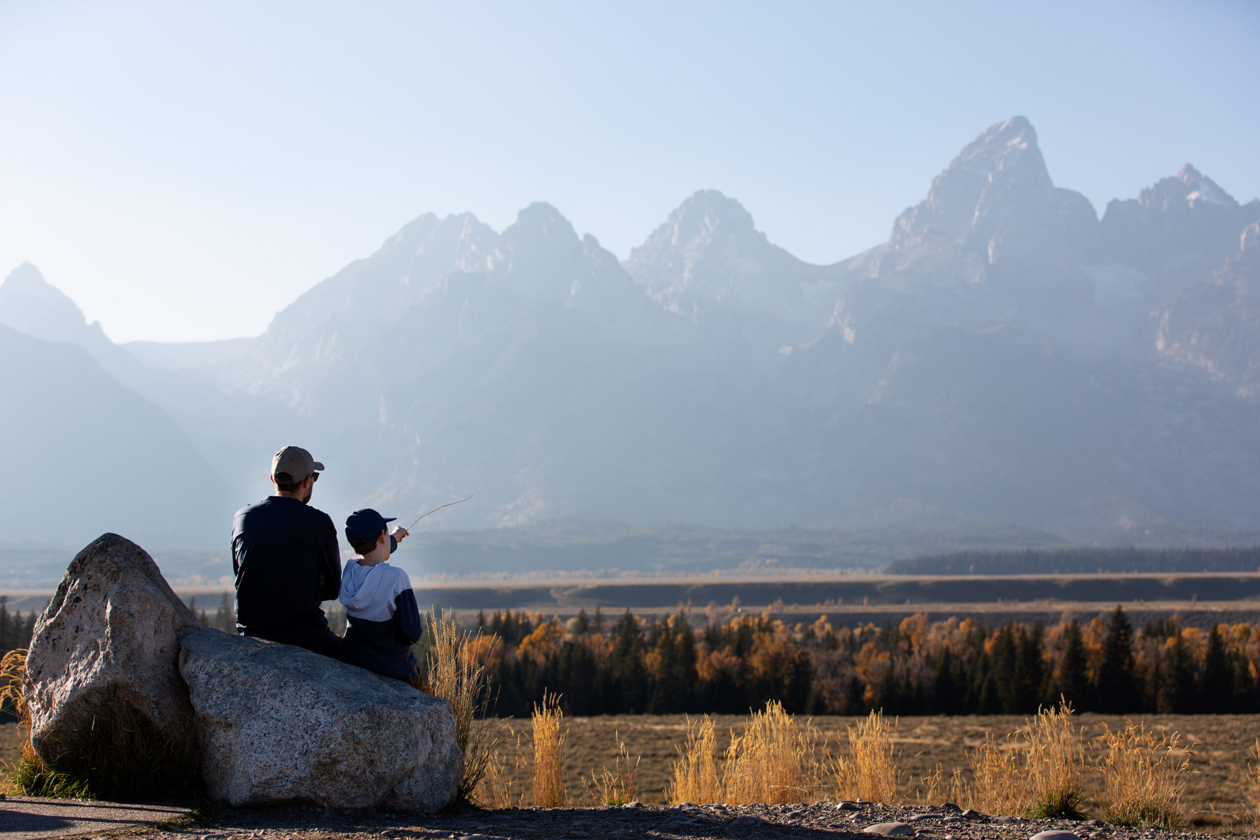 family hiking in grand teton
